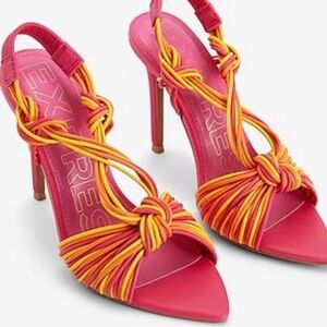 Express Pink and Yellow Knot Strap Stiletto Sandals